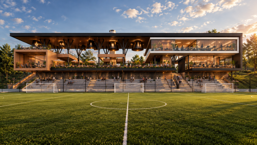 cancha y pista de atletismo - Render de carácter ilustrativo